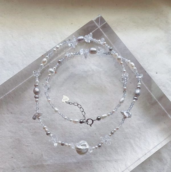 灰藍巴洛克珍珠水晶項鍊