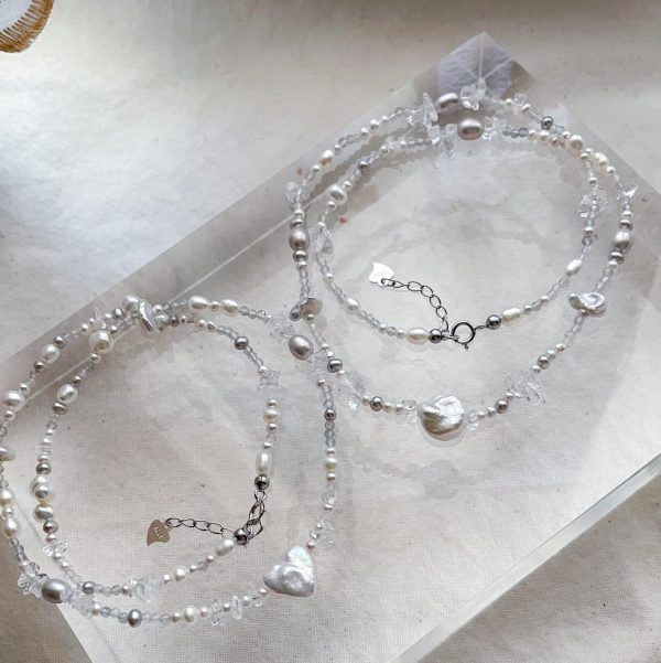 灰藍愛心巴洛克珍珠水晶項鍊