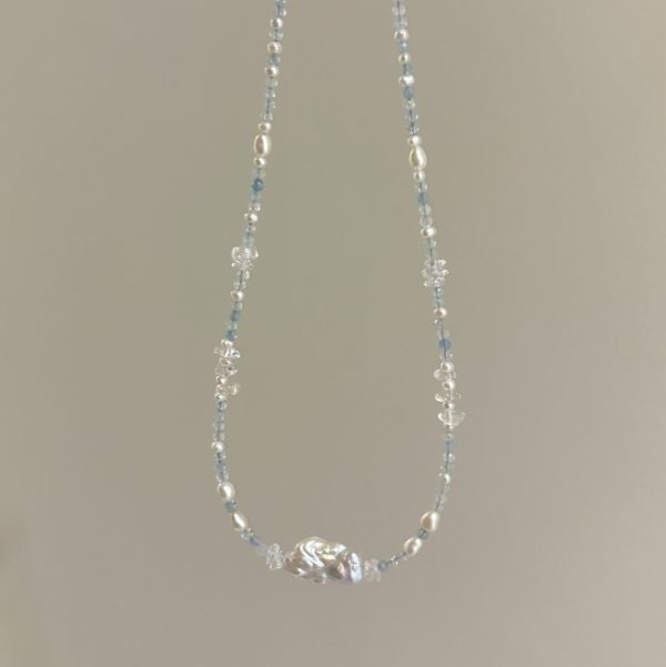 new!!《雲朵巴洛克珍珠海藍寶項鍊》