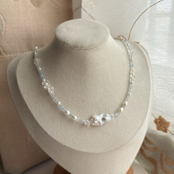 new!!《雲朵巴洛克珍珠海藍寶項鍊》