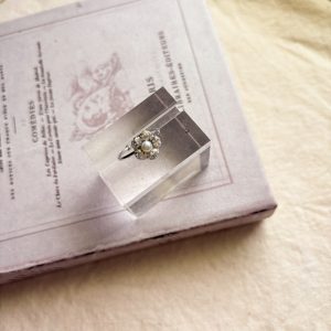 小花珍珠戒指-黑色