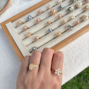 天然珍珠小花戒指