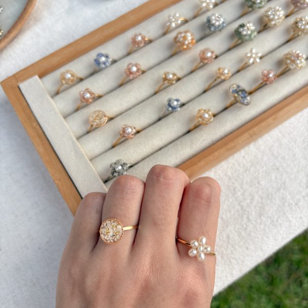 天然珍珠小花戒指