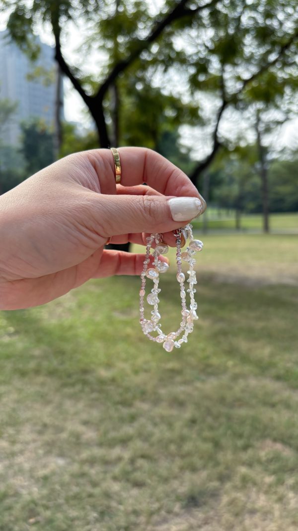 白色花瓣米粒珍珠白水晶手鍊