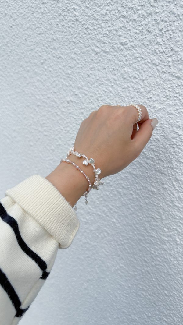 白色花瓣米粒珍珠白水晶手鍊