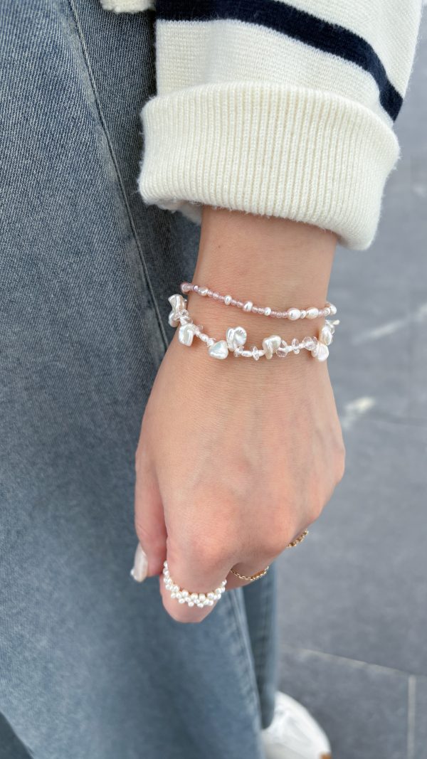 白色花瓣米粒珍珠白水晶手鍊