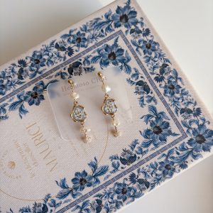 雲朵流星花耳環-藍