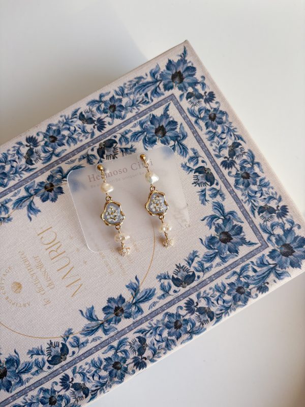 雲朵流星花耳環-藍