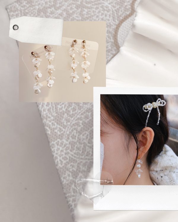 《雪落花》耳環-長版三節花