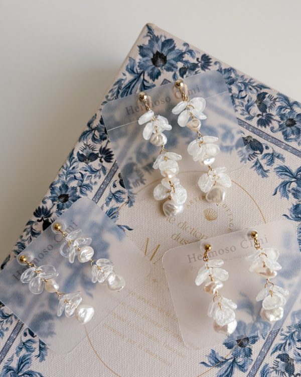 《雪落花》耳環-長版三節花