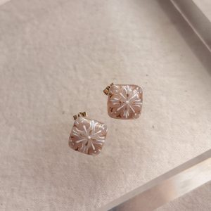 粉白花磚手繪耳環