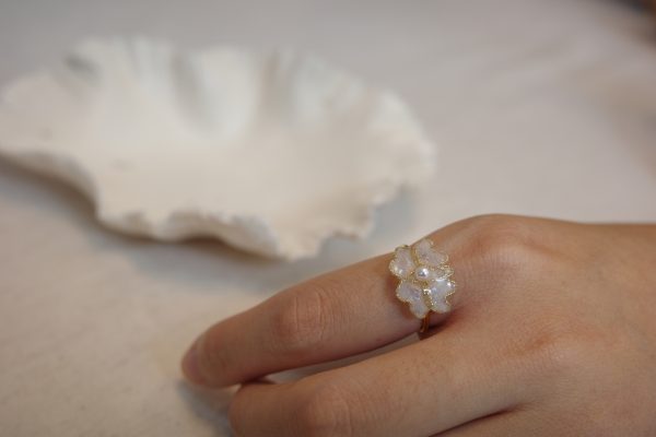 蕾絲金邊珍珠戒指